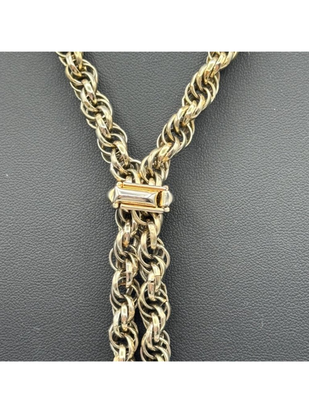 Twisted Rope Tassel Lariat Necklace With Dual Gold-Tone Cluster Charms Vintage - Picture 4 of 8